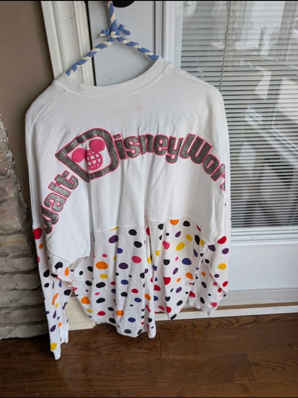 Disney White Long Sleeve Spirit Jersey with Multicolor Polka Dots